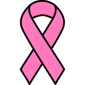 A large pink ribbon displayed against a transparent background. The ribbon forms the traditional looped awareness-ribbon shape and is widely recognized as the symbol for breast cancer awareness and support.